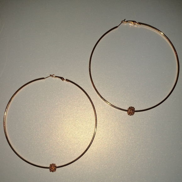 Oversized Floral Bead Hoops Huge Gold Hoop Handmade Earrings XL Minimalist KATTA - Picture 4 of 8